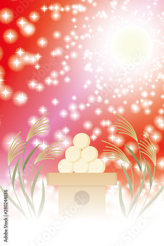 背景イラスト素材 お月見団子 ススキ 満月 パーティー 無料 フリーサイズ Background Wallpaper Vector Illustration Design Image Japan China Asia Free Size 背景 壁紙 ベクター イラスト デザイン 無料 無料素材 バックグラウンド フリー素材