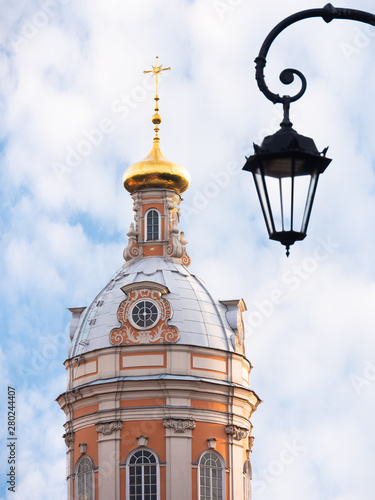 Orthodox church with blue sky. One of the buildings in lavra of alexand nevskiy. Saint-Petersburg, Russia. photo