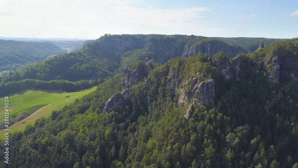 Bastei Park in Saxony, Germany, wonderful aerial drone panorama view. Bastei Park in Saxony, Germany, wonderful aerial drone panorama view.