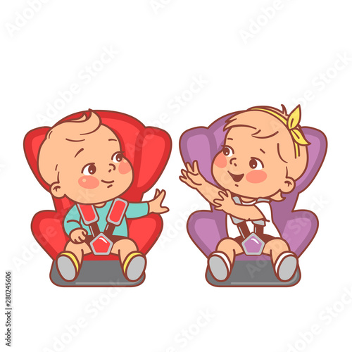 Two babies sitting in safety car seat.