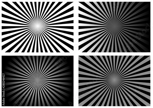 set black sunburst backgrounds vector