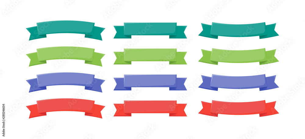 set of narrow color ribbons in flat set of narrow color ribbons in flat