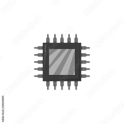 CPU computer microchip in flat style, vector