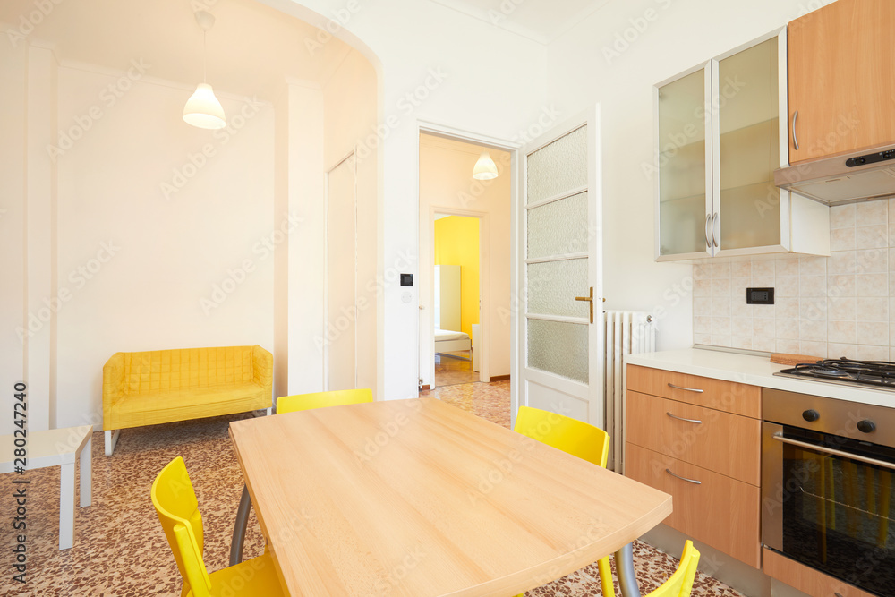 Fototapeta premium White kitchen interior in renovated, spacious apartment for rent