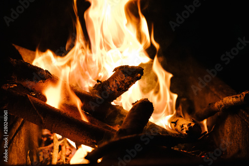 Fire in the fireplace, note shallow depth of field