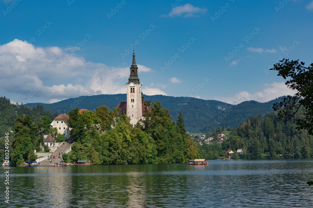Bled,Slovenia,7,2016:Glacial lake of the Julian Alps,