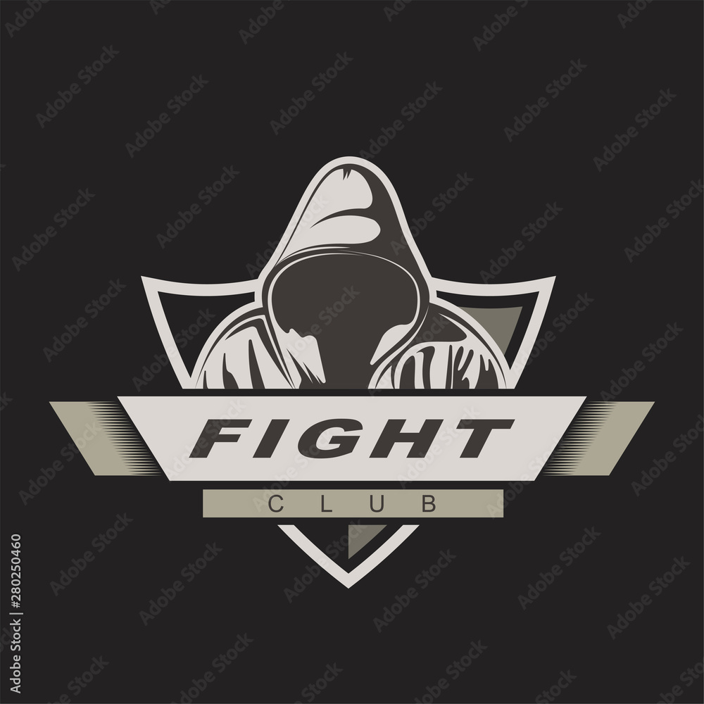 Hooded man. Mix fight logo template. Fight club label. Assasin gaming