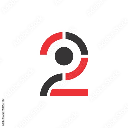 Number Two with circle logo design vector
