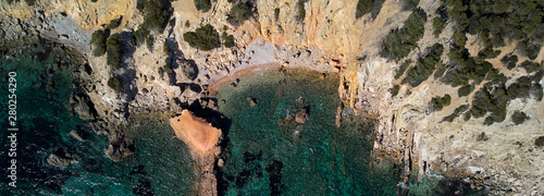 Panorama of Palma de Mallorca rocky seaside, Spain