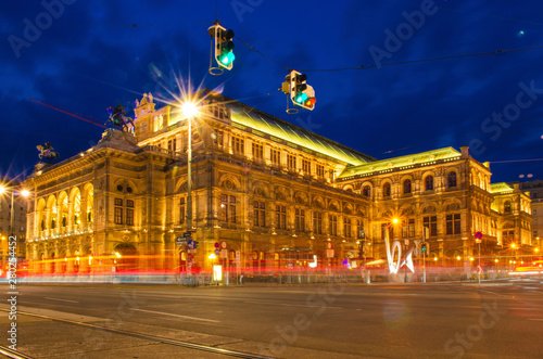 Vienna opera house long exposure photography during the night with light trail