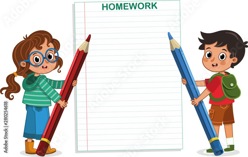  School Children are Holding Pencils in Back to School Theme. Vector Illustration.