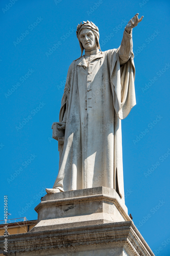 statue of Dante Alighieri, italian poet, author of the Divine Comedy at Piazza Dante in Naples, Italy
