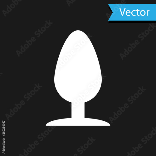 White Anal plug icon isolated on black background. Butt plug sign. Fetish accessory. Sex toy for men and woman. Vector Illustration