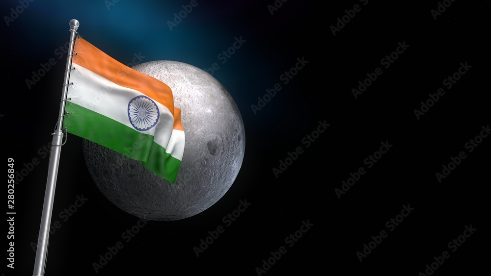 Epic view of Indian flag over the moon. India moon exploration mission ...