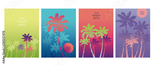 Vintage vibes tropical palm silhouette poster set.
