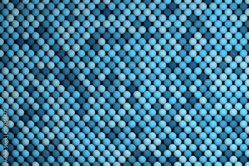 Pattern with many repeating randomly colored blue balls spheres