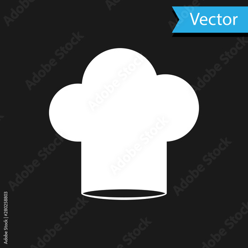 White Chef hat icon isolated on black background. Cooking symbol. Cooks hat. Vector Illustration