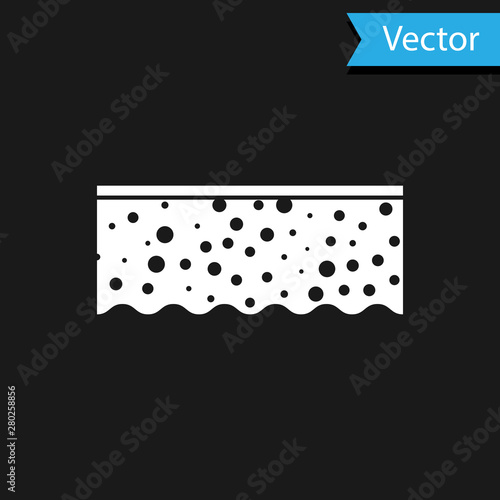 White Sponge with bubbles icon isolated on black background. Wisp of bast for washing dishes. Cleaning service logo. Vector Illustration