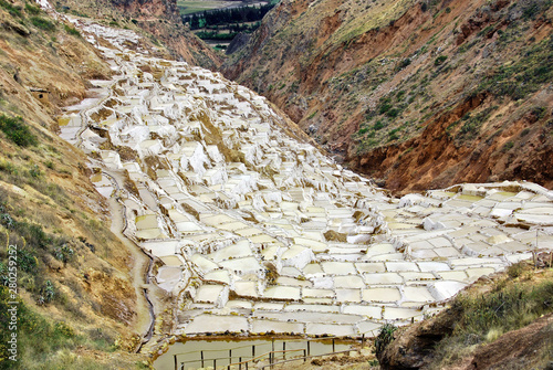 Salinas de Maras is located along the slopes of Qaqawinay mountain, at an elevation of 3,380 m in the Urumbamba Valley, photo