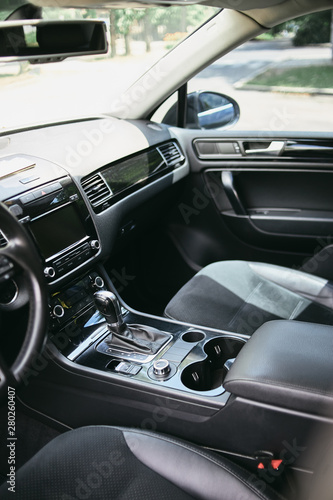 interior of a car. middle console of the suv