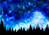 Night sky with stars and trees nature background