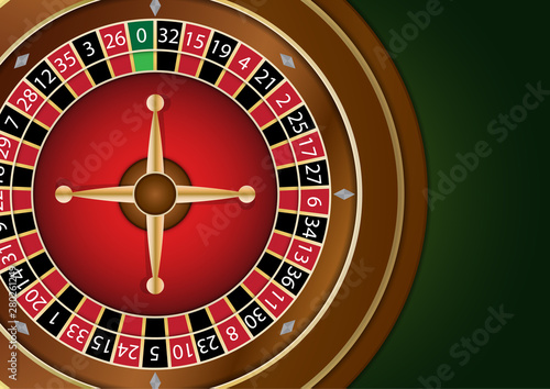 Casino roulette wheel isolated on green background. Vector casino logo.