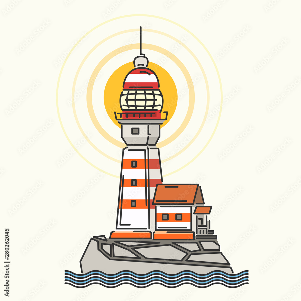 Simple cartoon illustrations of lighthouse. Stock Vector | Adobe Stock