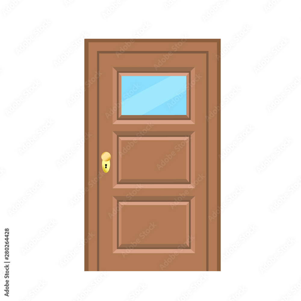 Wooden door flat style for design on white, stock vector illustration Wooden door flat style for design on white, stock vector illustration