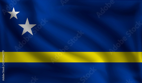 Waving Curacao flag, the flag of Curacao, vector illustration