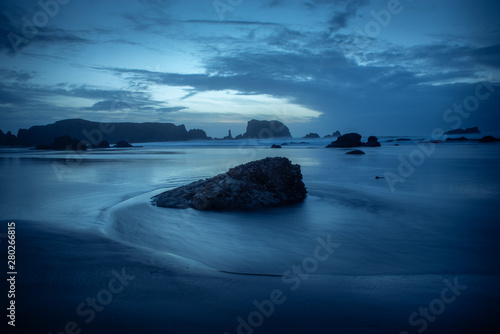 Sea stacks at the Oregon coast during nightfall