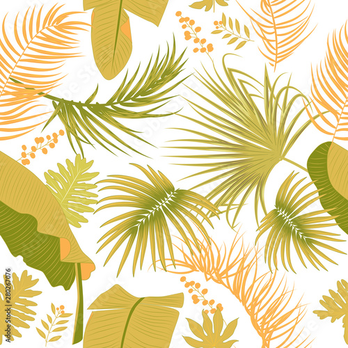 Vector tropical seamless pattern in yellow colors.