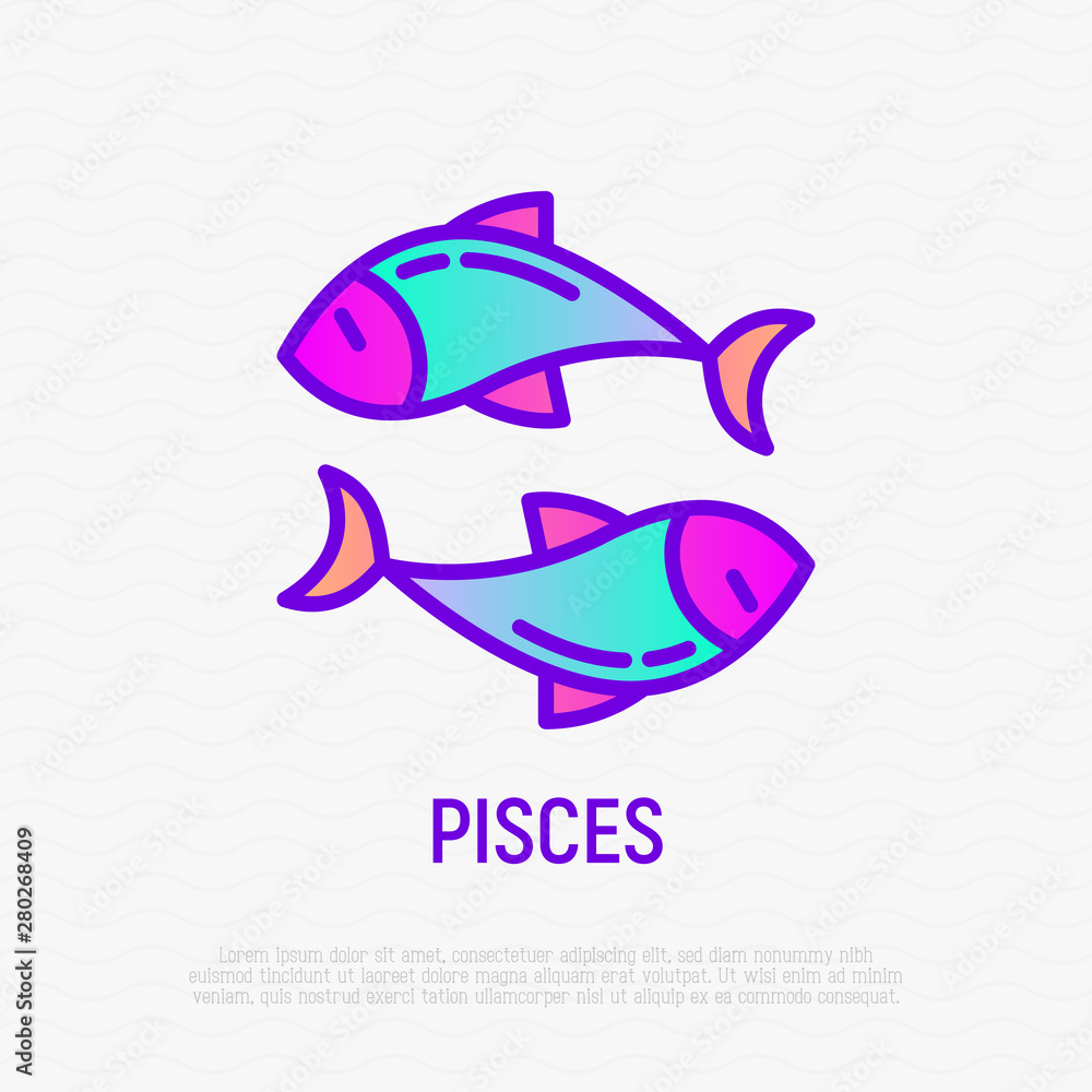 Pisces thin line icon. Modern vector illustration of astrological sign or logo for fish restaurant.