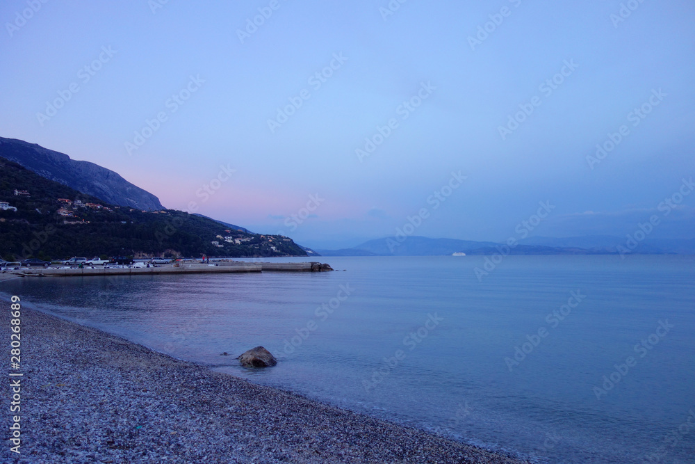 Landscape of beach in Ipsos Corfu Greece, Ionian sea