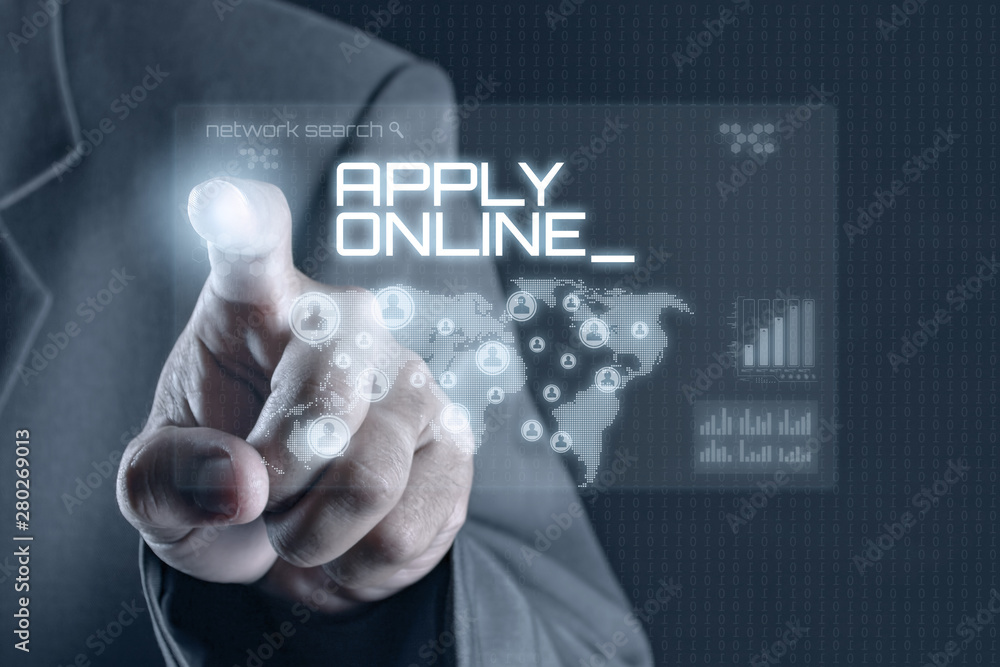Business man pointing to virtual screen. Business & Technology Concept Business man pointing to virtual screen. Business & Technology Concept