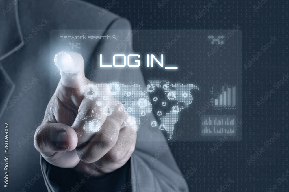 Business man pointing to virtual screen. Business & Technology Concept Business man pointing to virtual screen. Business & Technology Concept