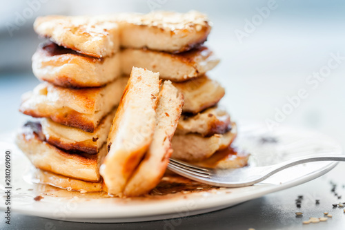 pieces of a delicious pancakes, close up