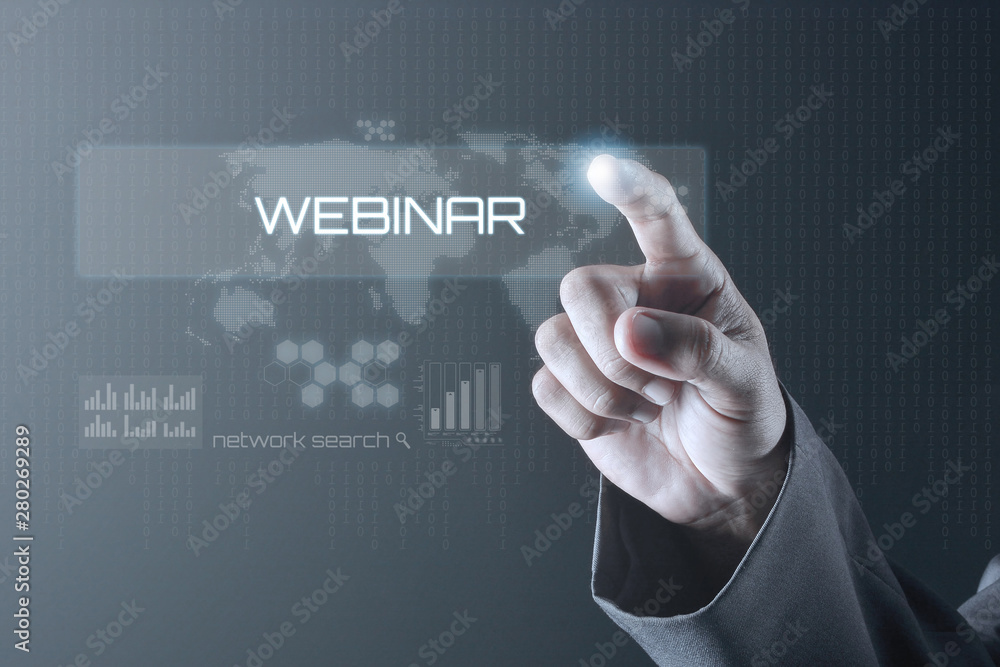 Obraz premium Business man pointing to virtual screen. Education Concept