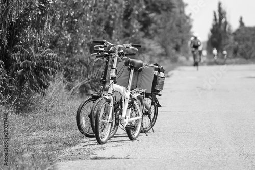 Bicycle on bicycle path in summer