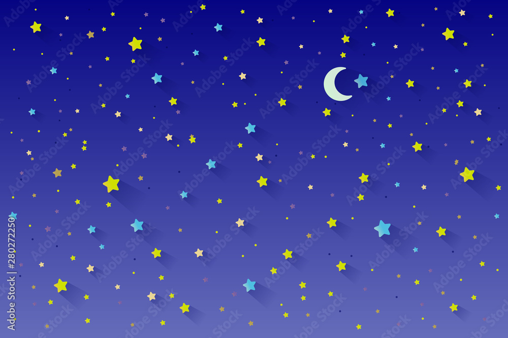 Stars in Night sky scenery background. Can be used for poster, banner, flyer, invitation, website or greeting card Paper art style. Vector Illustration. eps 10