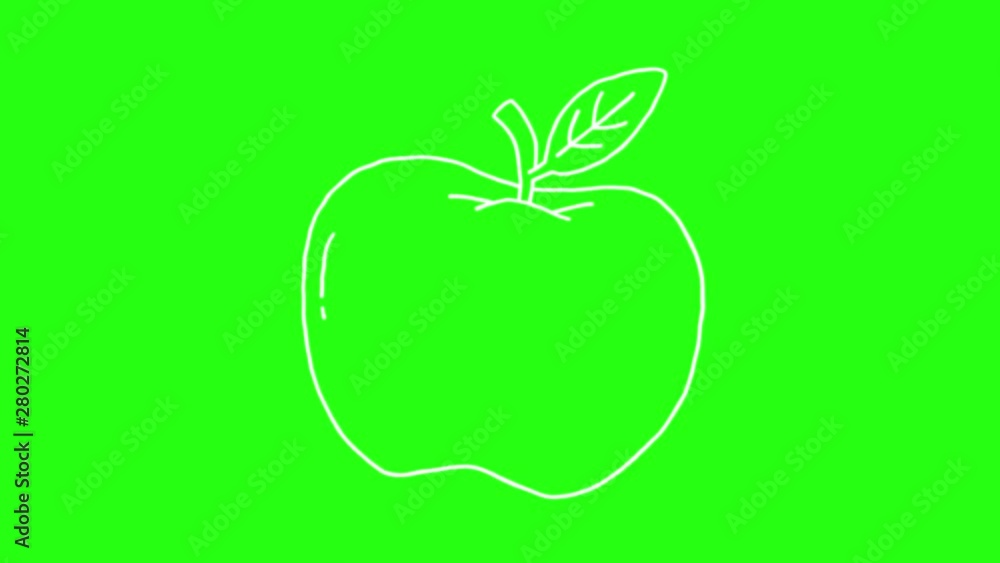 Apple Icon Hand Draw cartoon Animation Doodle in Green Screen Apple Icon Hand Draw cartoon Animation Doodle in Green Screen