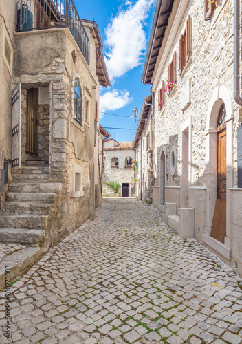 Opi  Italy  - The little and suggestive stone town on the hill  in the heart of National Park of Abruzzo  Lazio and Molise. Here a view of historic center during the summer.