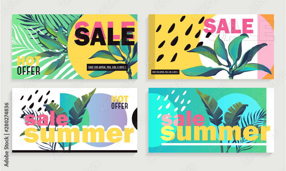 Summer sale vector illustration for mobile and social media banner, poster, shopping ads, marketing material. Lettering concept with summer elements for product promotion.