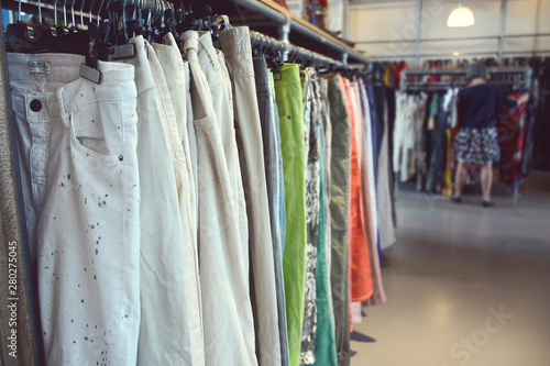 Clothing in vintage clothing shop
