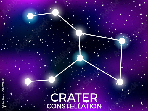 Crater constellation. Starry night sky. Zodiac sign. Cluster of stars and galaxies. Deep space. Vector illustration