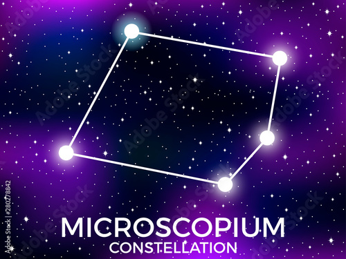 Microscopium constellation. Starry night sky. Cluster of stars and galaxies. Deep space. Vector illustration photo