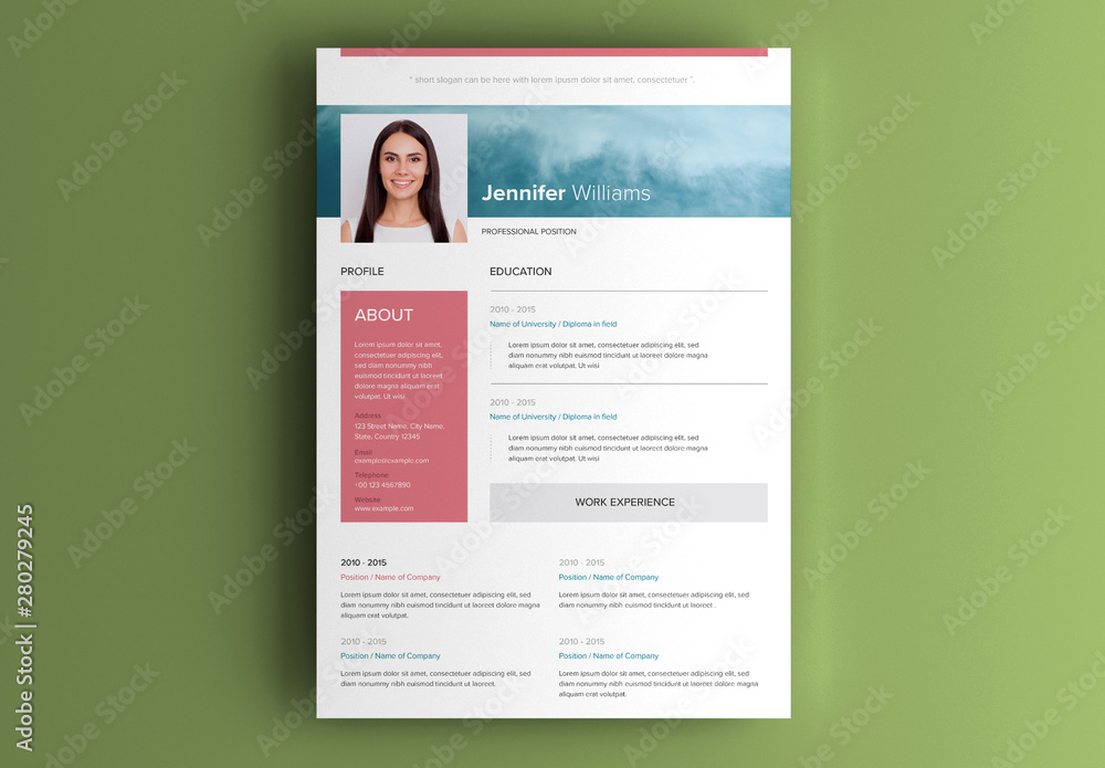 Resume Layout with Image of Blue Sky Stock Template | Adobe Stock