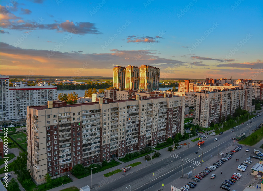 Fototapeta premium Summer sunset, shot in the Rybatskoye district