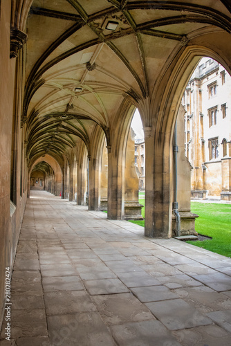UK, Cambridge - August 2018: St John's College - New court, inside the portico