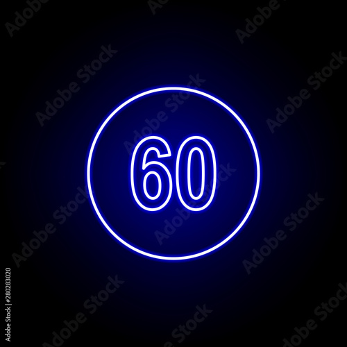 speed 60 icon in blue neon style.. Elements of time illustration icon. Signs, symbols can be used for web, logo, mobile app, UI, UX