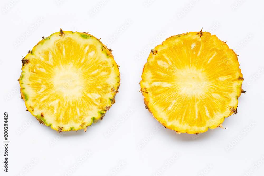Fresh pineapple slices on white background. Fresh pineapple slices on white background.